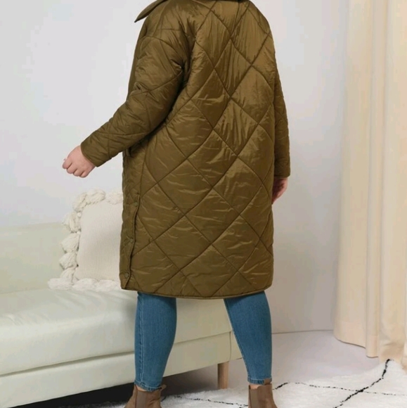 Plus Solid Snap Button Up Quilted Coat - Picture 4 of 5